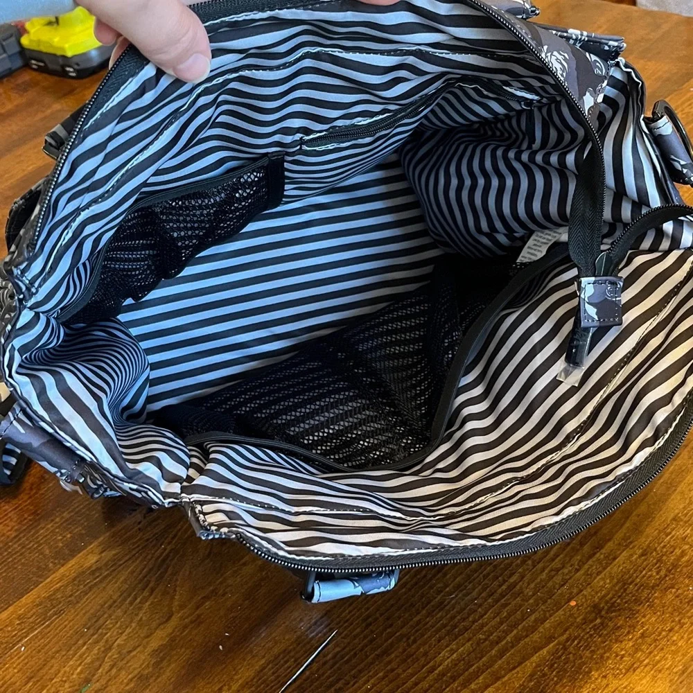 Jujube Be Classy Tote Diaper Bag, Black Petals Grey Floral Pockets, Changing Pad